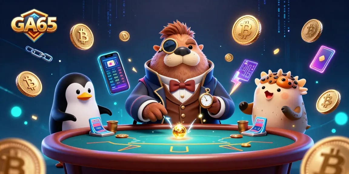 Experience thrilling poker action at GA65 with unique characters, vibrant colors, and crypto elements.