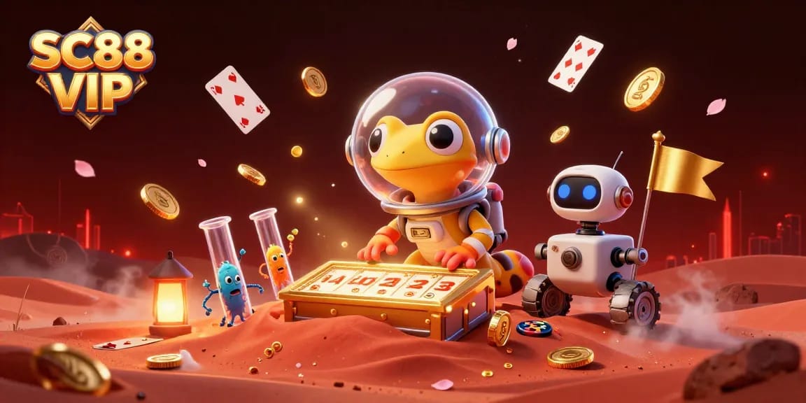 Experience the thrill of SC88 VIP with a vibrant 3D casino scene full of excitement and treasures.