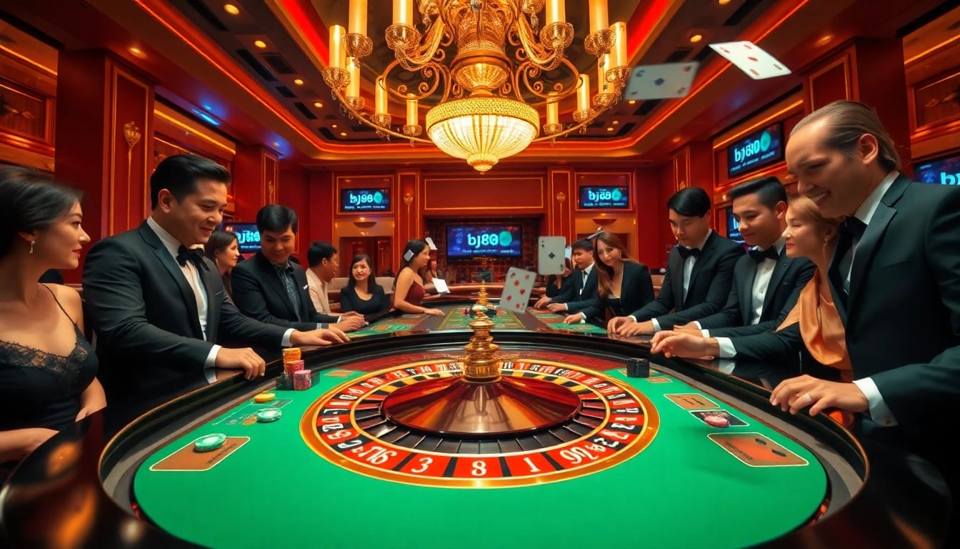 Players enjoying a thrilling game at the bj88 com casino, emphasizing excitement and professionalism.