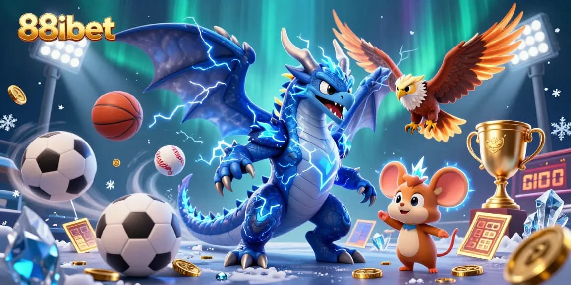 Experience 88ibet with a dynamic casino scene featuring a dragon, hawk, and mouse in action.