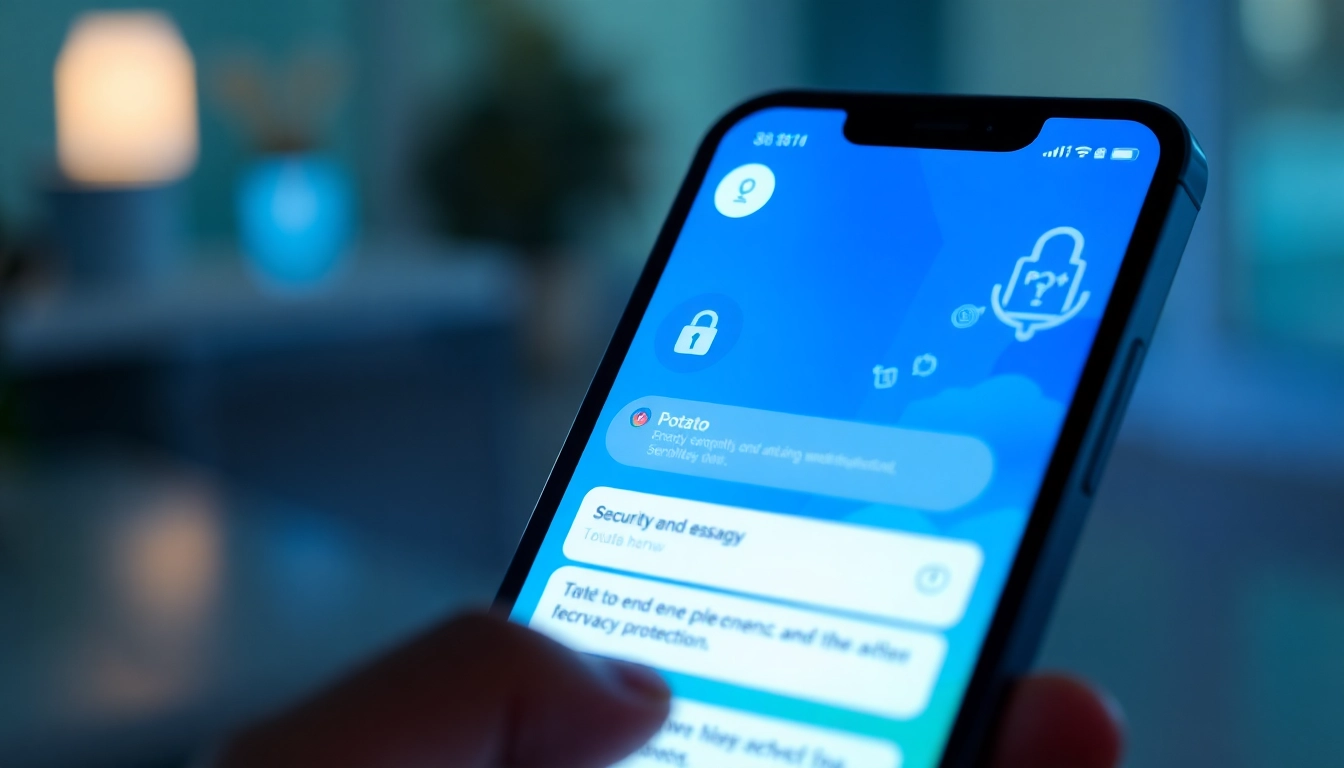 Secure Potato下载 app interface showcasing privacy features on a modern smartphone.