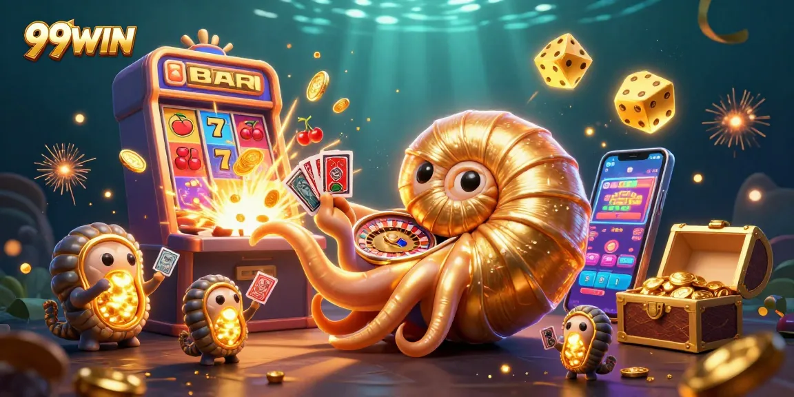 Experience the thrill of 99WIN's vibrant casino scene, featuring animated games and colorful jackpot bursts.