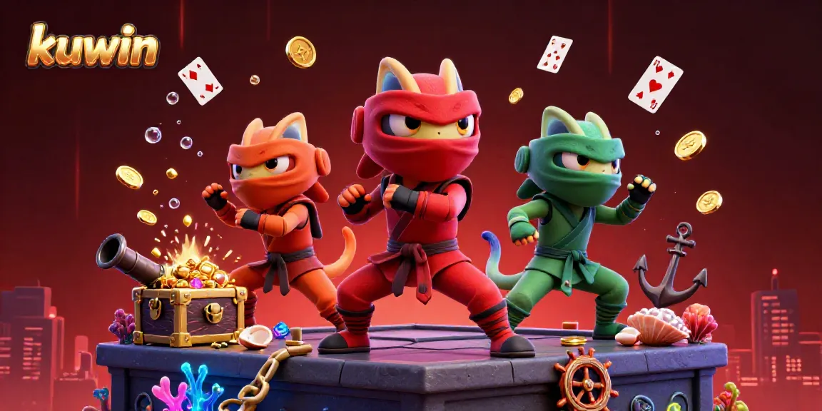 Kuwin chameleon ninjas showcase martial arts amidst treasure and casino elements.