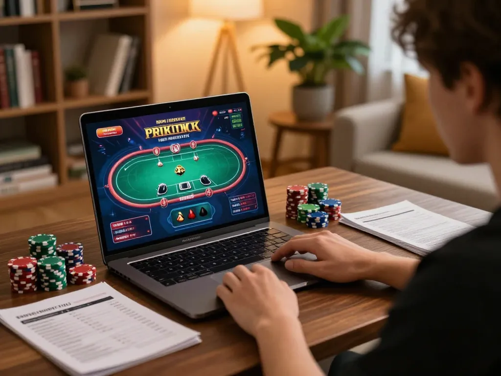 Engaging in an exciting poker game online at dn88 with stacks of chips and strategy notes.