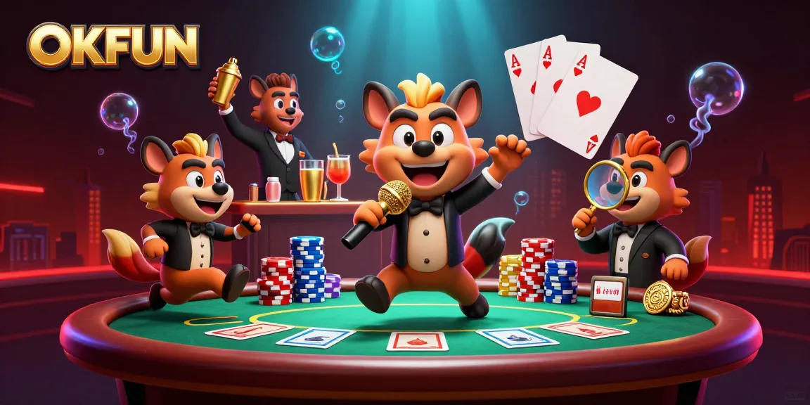 Experience the excitement of OKFUN with engaging casino elements and vibrant characters.