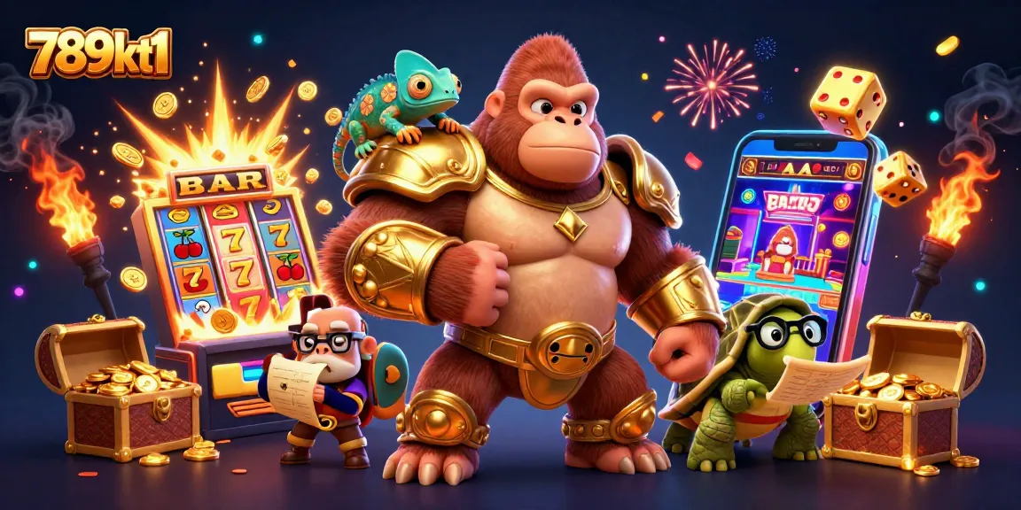 Spin the reels and win with excitement at 789kt1, featuring jubilant characters and casino elements.