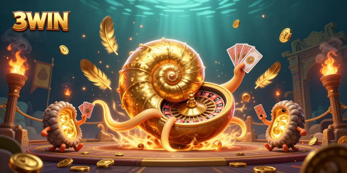 3WIN showcases a captivating ancient nautilus roulette wheel surrounded by exciting gambling action.