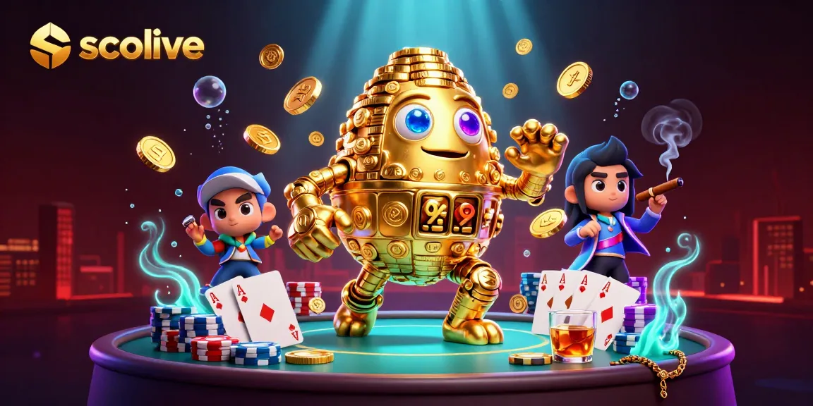Bet on socolive with a stunning golden golem, poker chips, and vibrant casino elements.