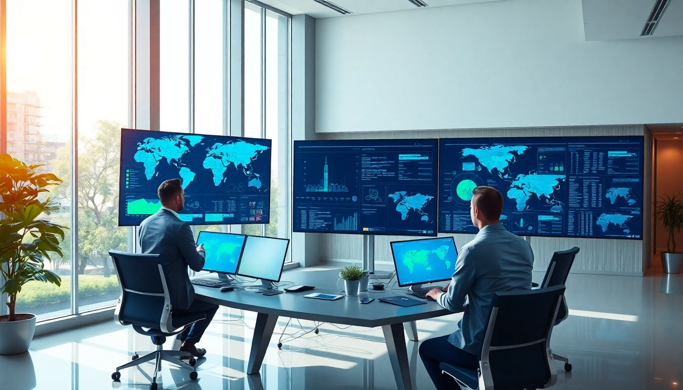 快连官网 highlights a modern office with professionals optimizing network connections, emphasizing security and speed.