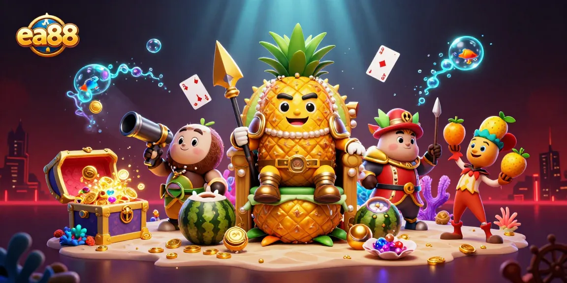 Play the exciting games at ea88 with vibrant characters and dynamic casino elements in an underwater scene