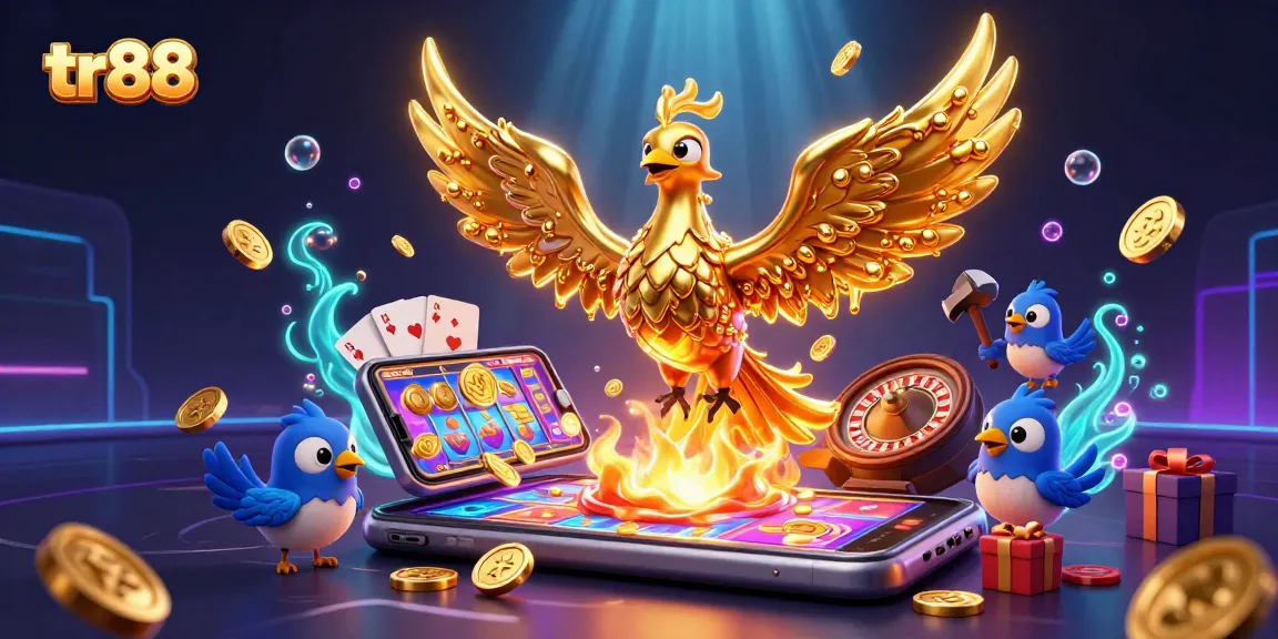 Bet on slots and jackpots at tr88, where a golden phoenix symbolizes winning possibilities.