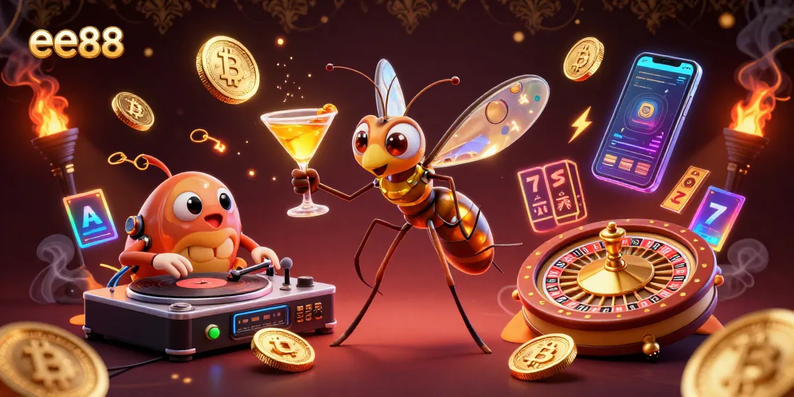 ee88 casino mascot brings luck with a golden cocktail in a vibrant slot scene