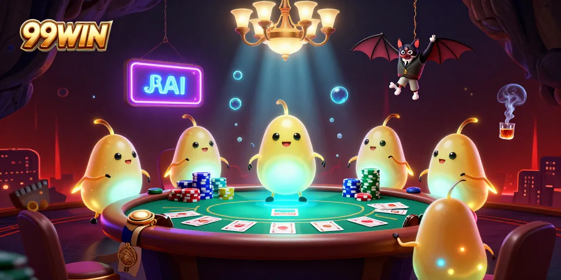 Engage with immersive gameplay at 99WIN, featuring vivid poker action with glowing characters and casino elements.