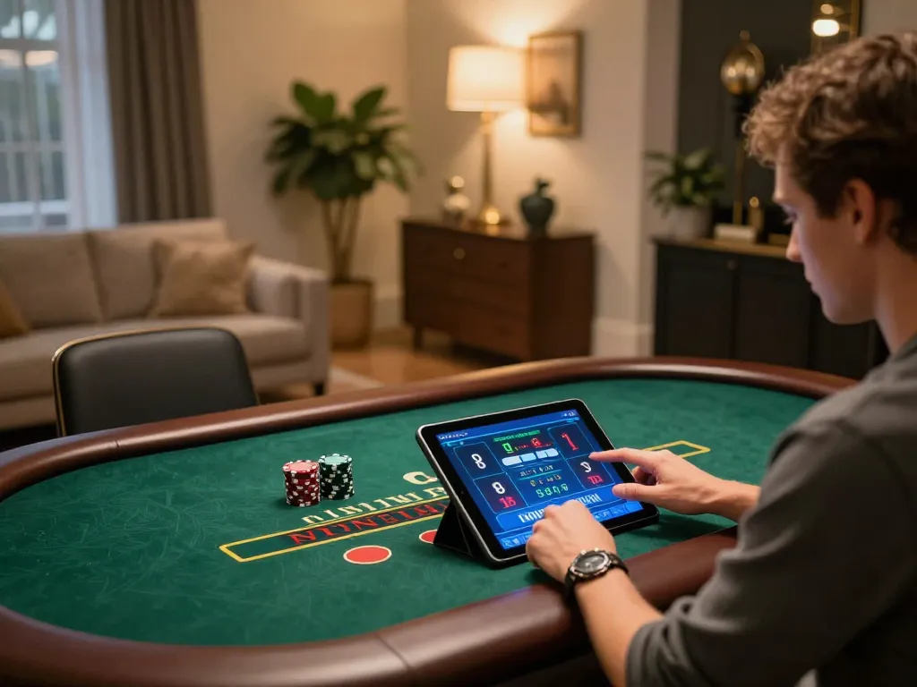 Experience thrilling gameplay at nhà cái QQ88 through a tablet in a stylish home setting