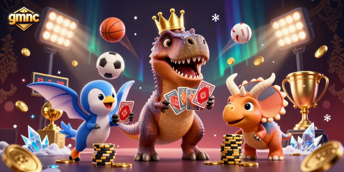 Experience the excitement of gmnc with vibrant 3D dinosaurs at a gaming table showcasing lively casino elements.
