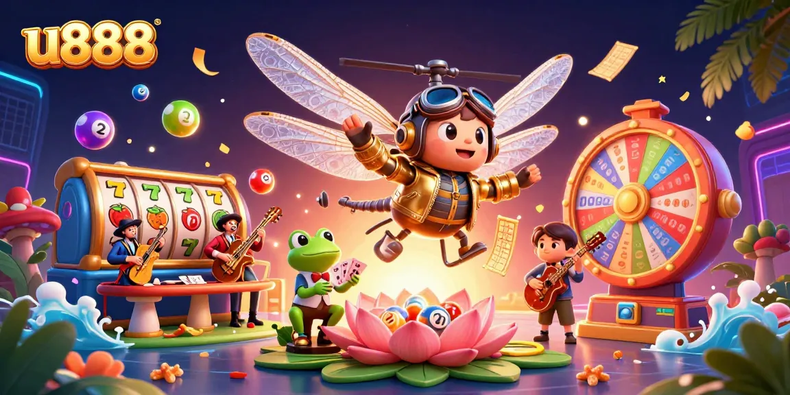 Engage with u888 at a vibrant lily pad casino, featuring dynamic gaming elements like slots and bingo.
