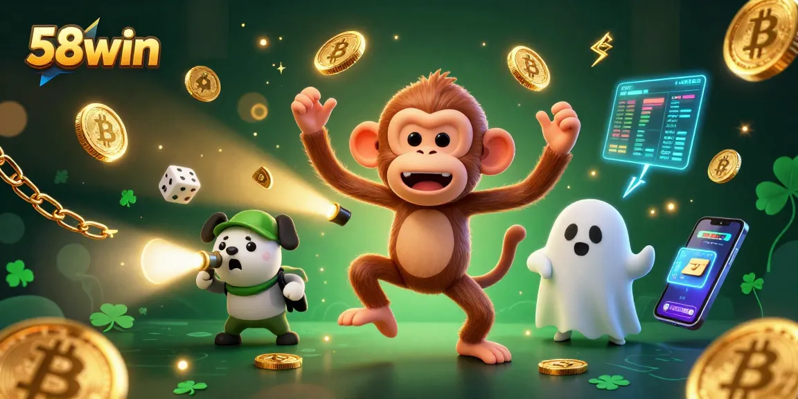 Experience thrilling gameplay at 58win as a playful poltergeist monkey juggles coins in a vibrant casino.