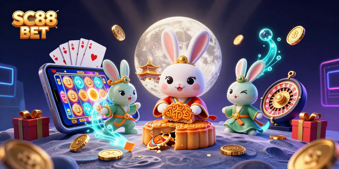 Experience gaming excitement with SC88 BET featuring a moon rabbit and casino elements.