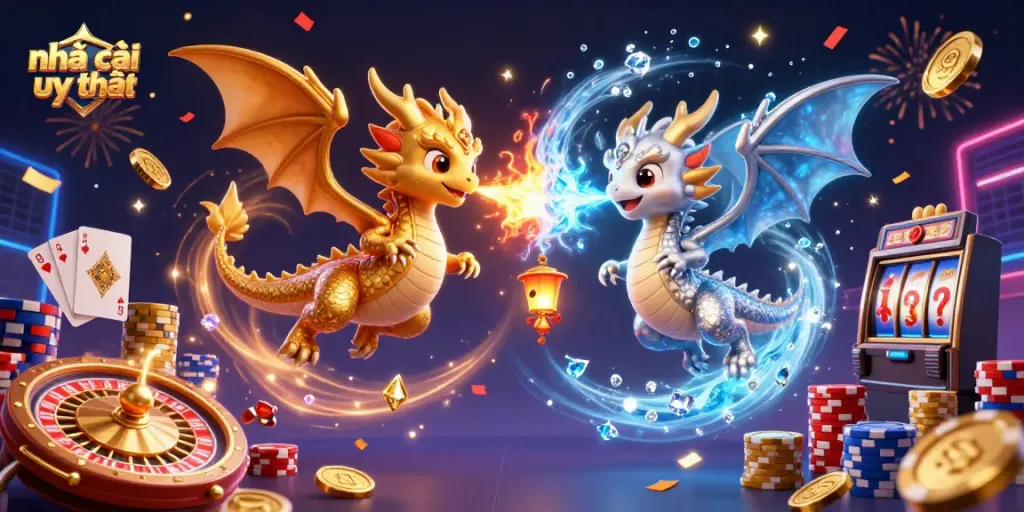 Experience thrilling moments at nhà cái uy tín with vibrant dragons and casino elements!