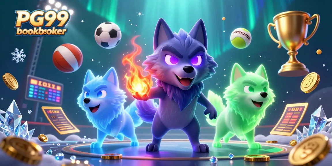 Experience thrilling gameplay at PG99 bookmaker with energetic sports-themed 3D illustration.