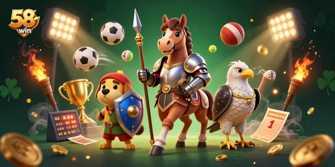 Bettors enjoy high-stakes action at 58win with vibrant casino-themed illustration featuring knights and sports elements.