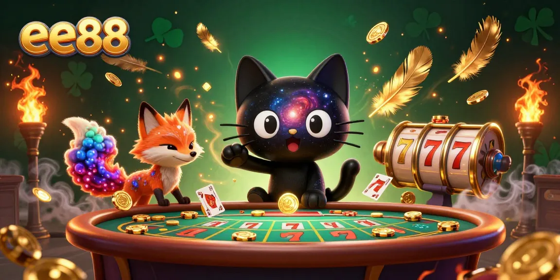 Join the cosmic fun at ee88's casino, with a whimsical black hole cat and a nebula fox!