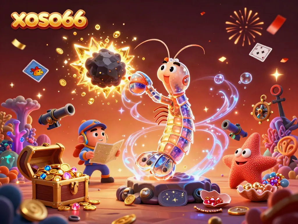 Engage with exciting xoso66 lottery games, animated characters and dazzling treasures in a vibrant 3D scene.