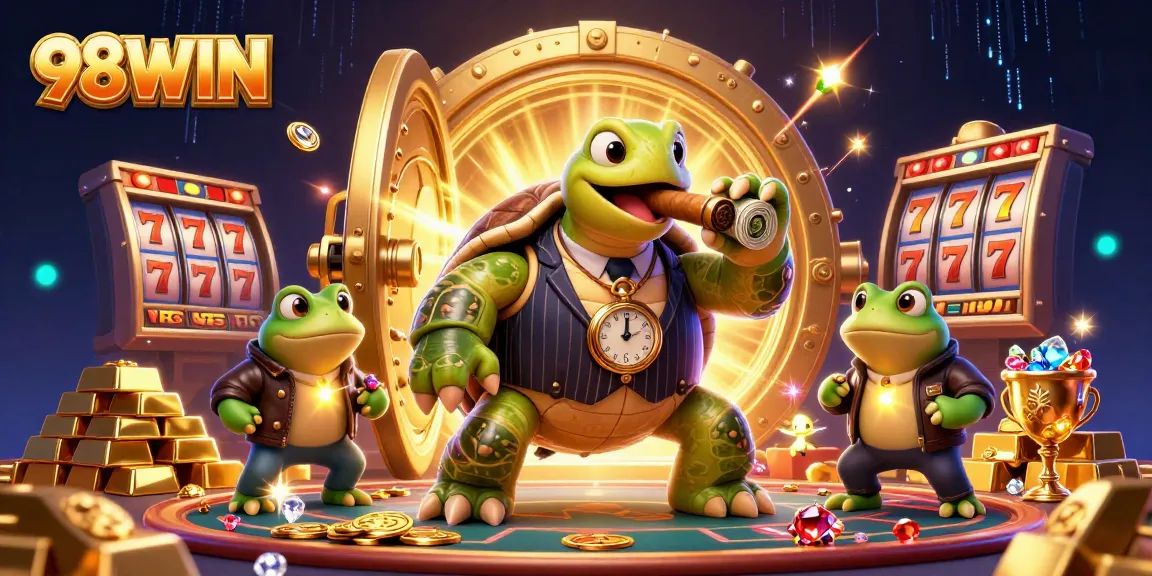 Experience the thrill of slots at 98WIN with vibrant characters and dynamic casino elements.
