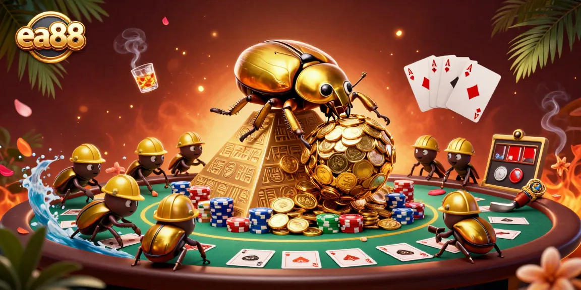 ea88 captures gamblers in action, featuring vibrant casino elements and dynamic beetle characters.