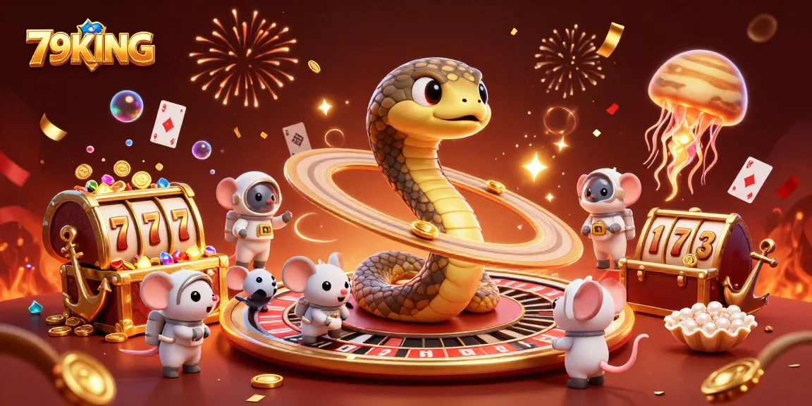Engage in thrilling bets with 79KING's cosmic casino scene featuring lively characters and colorful elements.