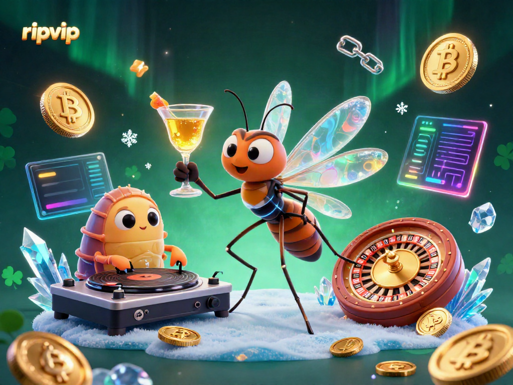 Experience thrilling gameplay with ripvip as a lively mosquito mascot amidst dazzling casino elements.