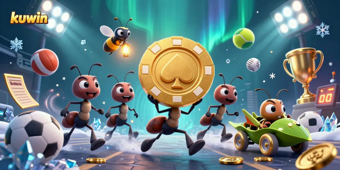 Kuwin offers an exciting gaming experience with ants racing to win a golden poker chip.
