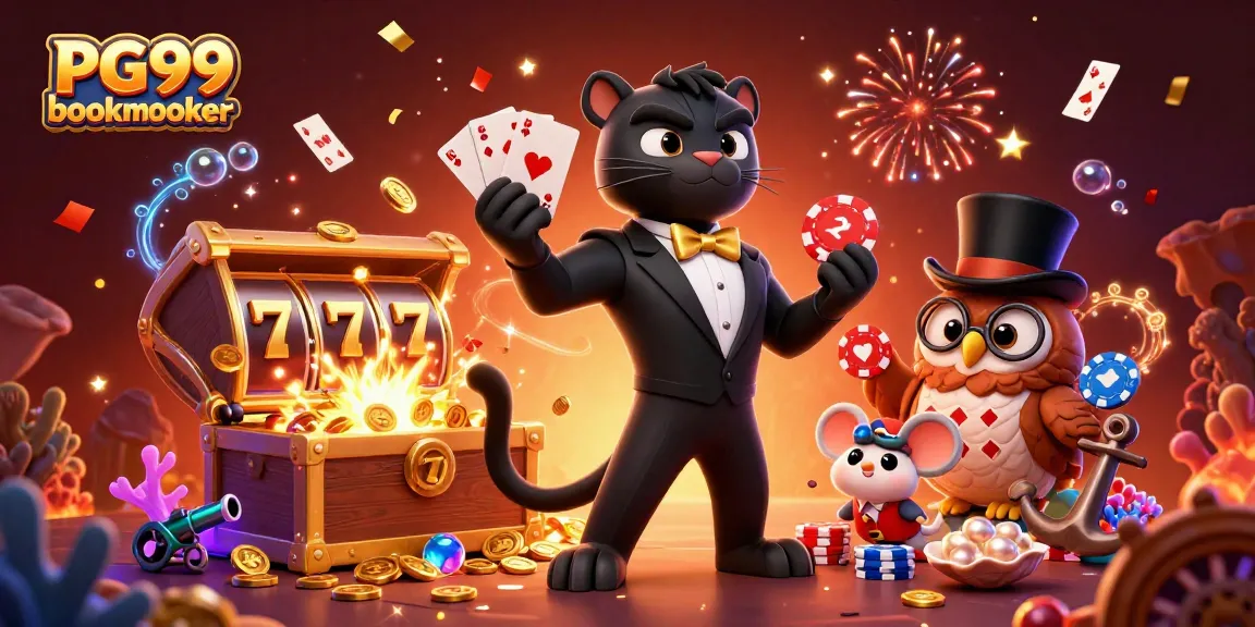 Engage in exciting play with PG99 bookmaker as a stylish panther deals cards in a vibrant casino.