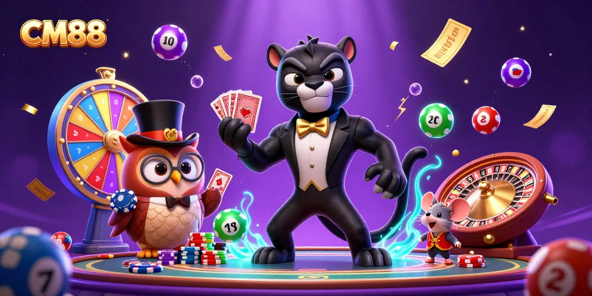 Experience excitement at CM88 with a dynamic 3D casino scene featuring vibrant characters and thrilling gaming elements.