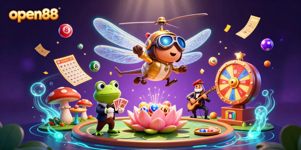 Experience thrilling moments with open88 at a vibrant casino scene featuring lively characters and games.