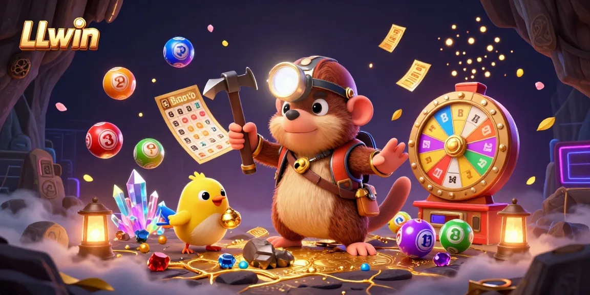 Engage with LLwin's vibrant games while a mole unearths treasures in an animated casino cave.