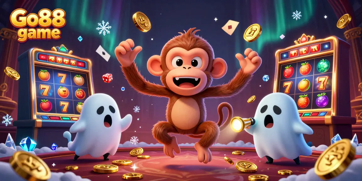 Experience the thrill of Go88 game with a juggling monkey in a haunted casino scene.