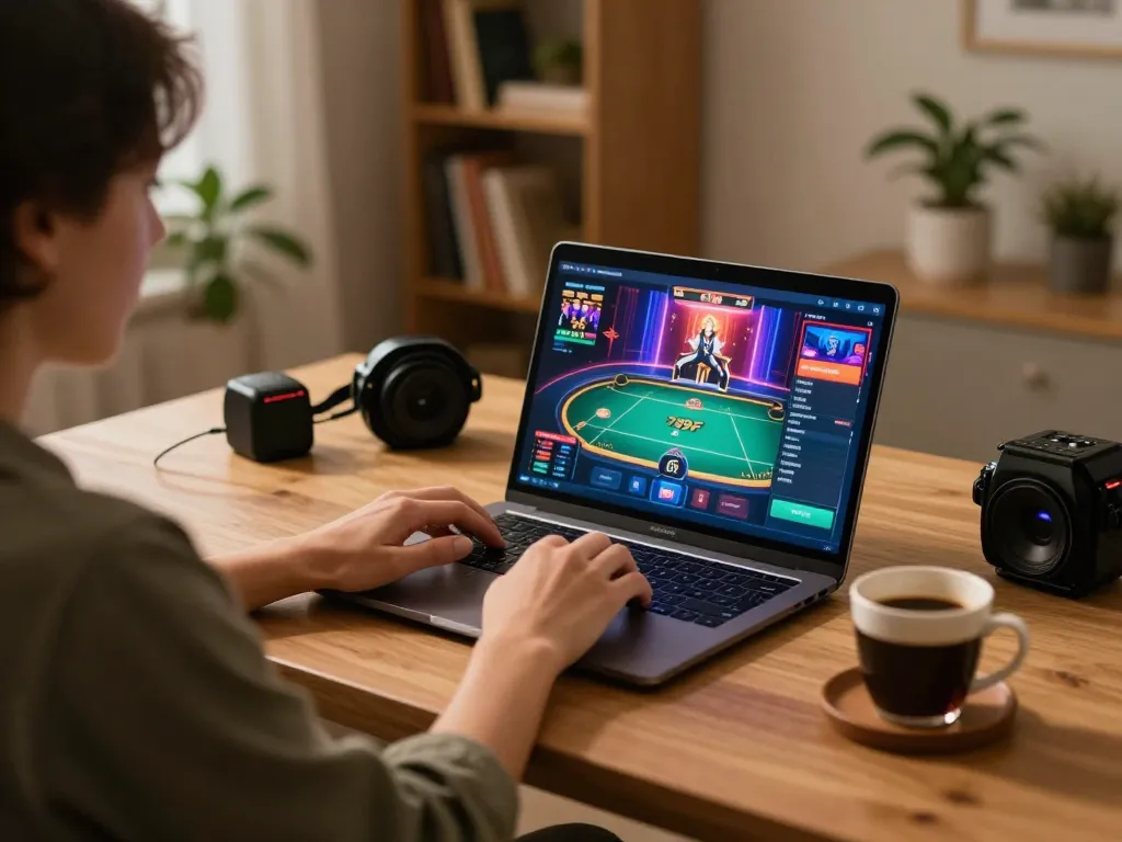 Engaging player using 789F online gaming platform at home, showcasing strategic gameplay.