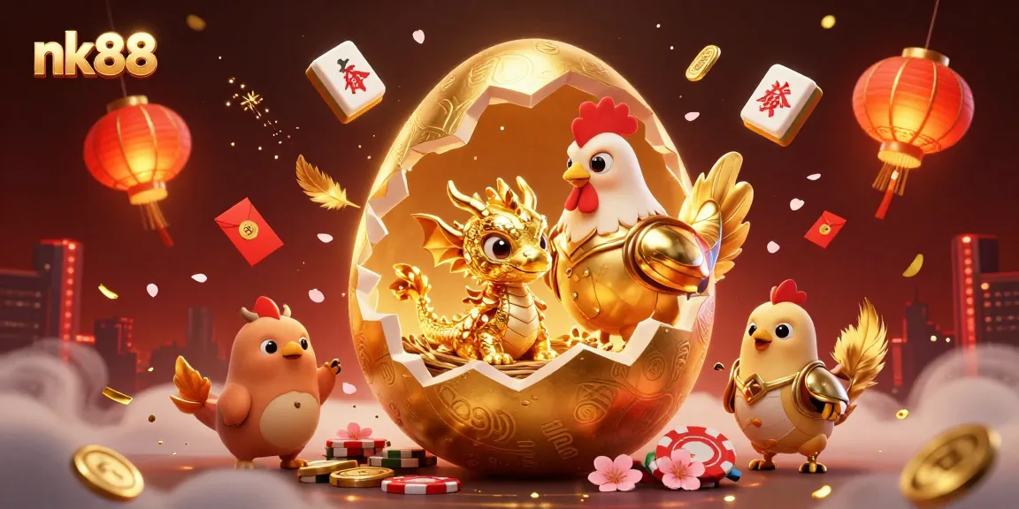 Engage in thrilling gaming with nk88, showcasing a vibrant casino scene filled with golden treasures.