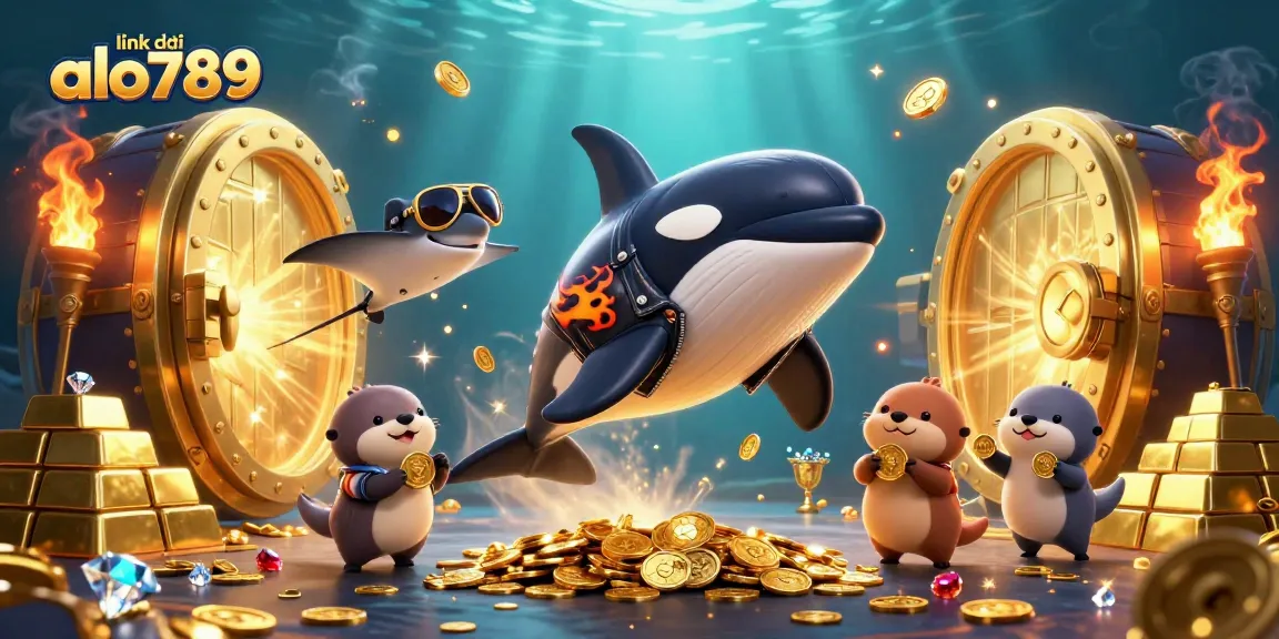 Win big with link vào alo789, featuring vibrant 3D casino elements and characters celebrating fortune.