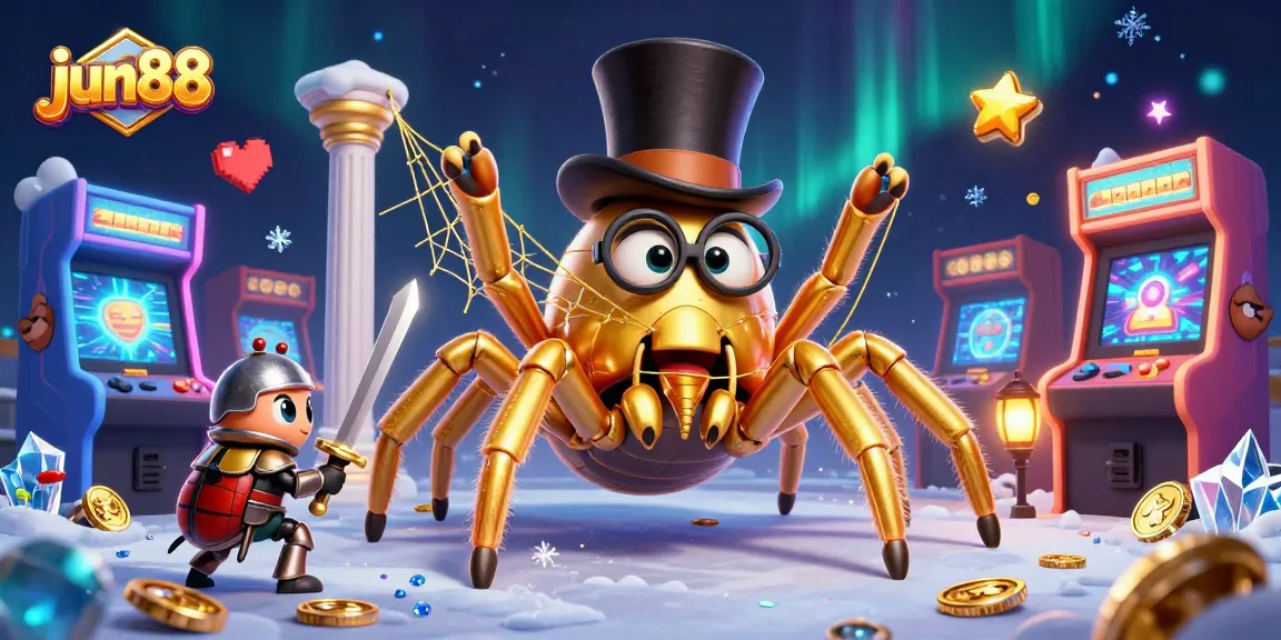Experience thrills at jun88 with a golden tarantula weaving casino webs for an immersive adventure.