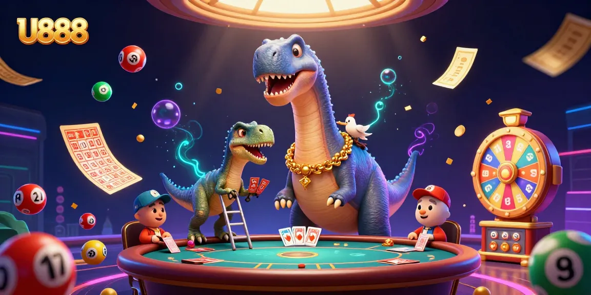 Engage in thrilling gameplay at U888, featuring a lively scene of card dealing and dynamic casino elements.