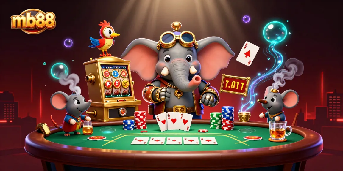 Experience thrilling gameplay at mb88 with a steampunk-themed golden slot machine surrounded by vibrant poker elements.
