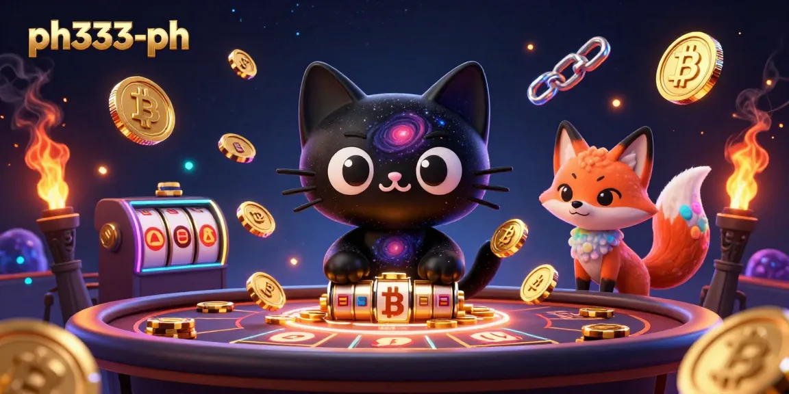 Join the cosmic casino fun at ph333-ph and spin golden slots with animated characters in a vibrant scene!