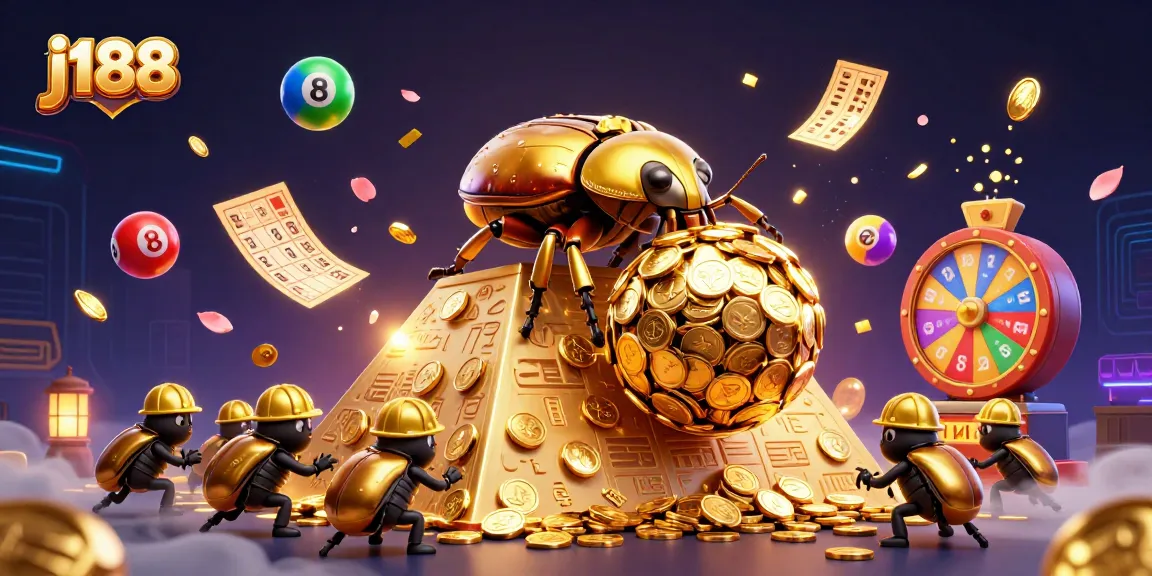 Experience excitement with j188’s vibrant lottery scene featuring dynamic characters and rich golden elements.