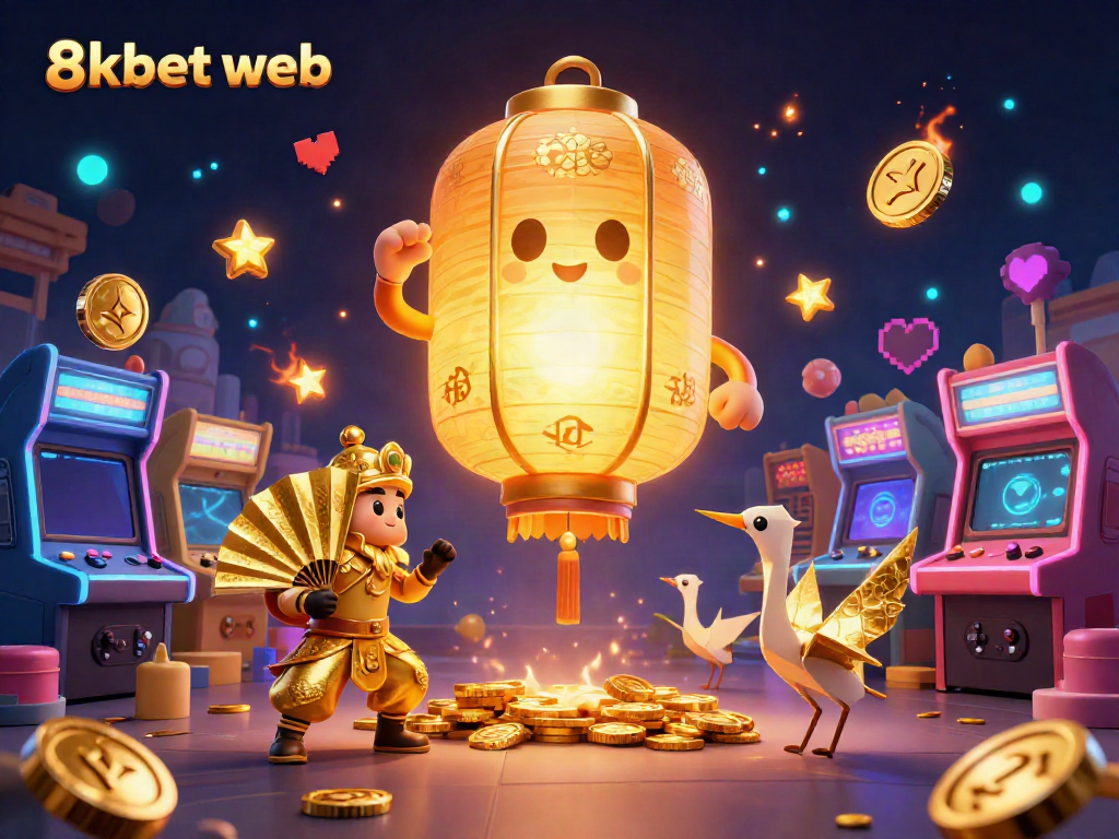 Experience the excitement of 8xbet web with vibrant characters and casino elements in a dynamic scene.