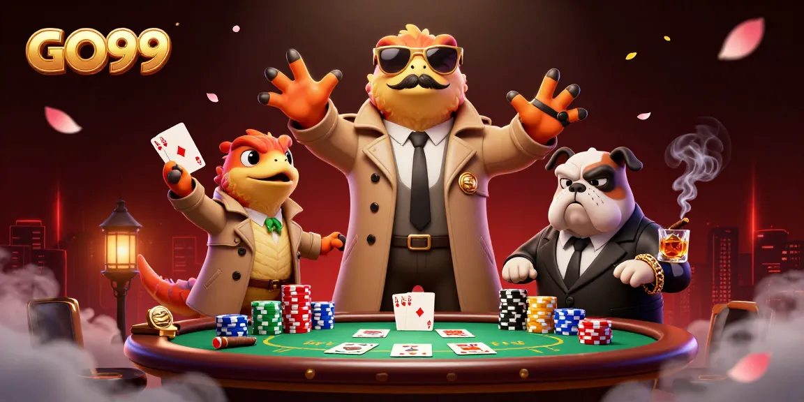 GO99 raptors enter VIP casino lounge with poker elements and dynamic atmosphere.