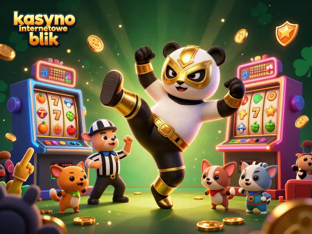Spin and win at kasyno internetowe blik with a vibrant scene of a panda wrestler and animal spectators.