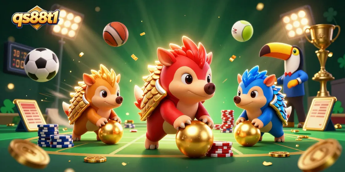Experience vibrant gaming action with qs88t1 as pangolins compete in a casino-themed showdown.