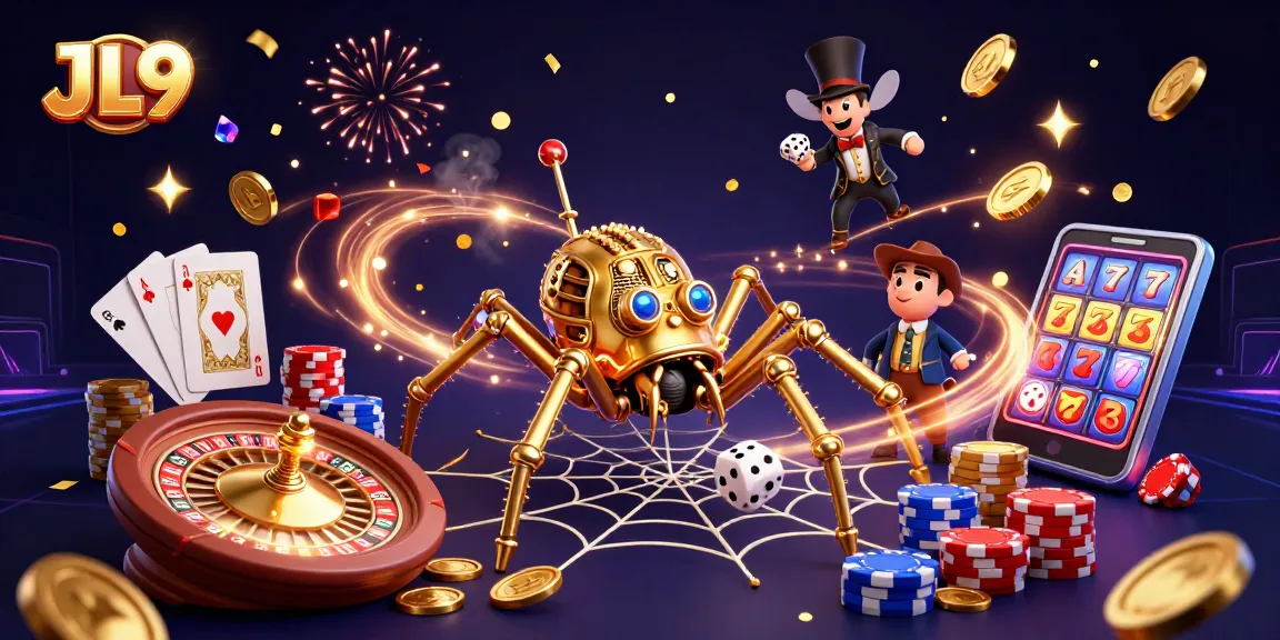 Experience thrilling wins at JL9 with a dynamic steampunk casino scene featuring gold coins and exciting gaming elements.